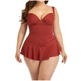 thumbnail image 1 of Dgankt Plus Size Swimsuit for Women One Piece Swimdress Solid Color Ruffle Hem Conservative Swimwear Sizes L-4XL, 1 of 3