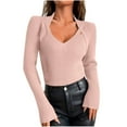 thumbnail image 1 of Dgankt Women's Sweaters Casual Long Sleeve Shirts Solid Color V - Neck Ribbed Knit Sweater with Cutout Detail,Sizes S-XL, 1 of 7