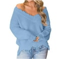 thumbnail image 1 of Dgankt Women's Sweaters Casual Solid Color Chic Off-the-Shoulder V-Neck Distressed Knit Pullover Sweater with Ruffled Trim,Sizes S-3XL, 1 of 6