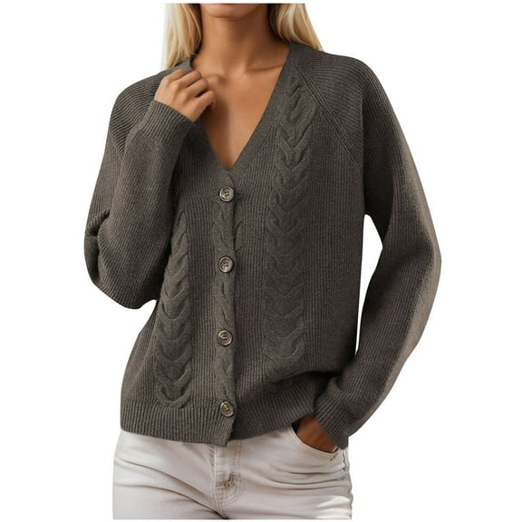 Dgankt Women's Sweaters V-Neck Long Sleeve Solid Color Sweater Button-Down Cardigan Top Outwear,Sizes S-XL