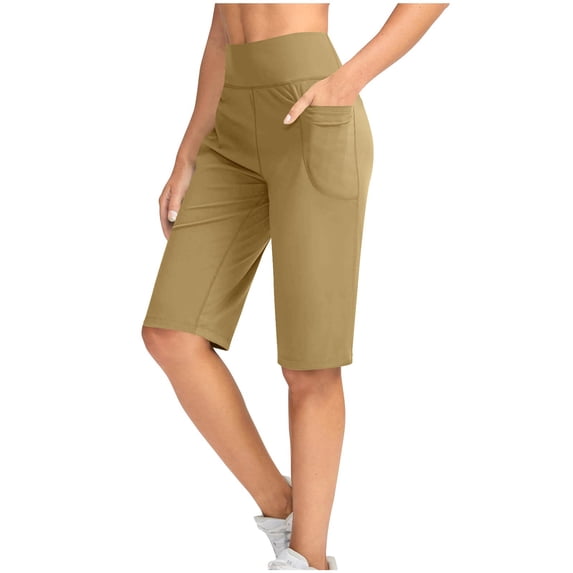 Dgankt Women's and Women’s Plus Women's High-Waisted Knee-Length Shorts – Stretch Casual Bermuda Shorts with Side Pockets, Breathable Fabric for Yoga, Workout, Lounge & Summer Daily Wear S-3XL