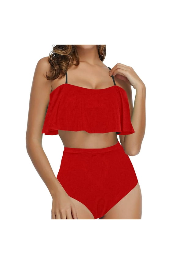 Womens Bikini Sets High Waisted Two Piece Swimsuits Ruffle Trim Cheeky Bathing Suit,Sizes S-2XL