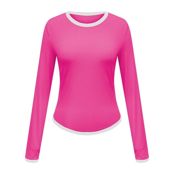 Dgankt Womens Blouses Womens Long Sleeve Stretch Crewneck Ribbed T-Shirt Fitted Short Casual Basic Tops