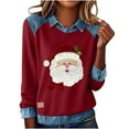 thumbnail image 1 of Dgankt Womens Clothes Christmas Sweatshirt Women Sweatshirt Merry Christmas Shirt Funny Xmas Long Sleeve Lapel Denim Patchwork Stitching Shirt S-2XL, 1 of 8