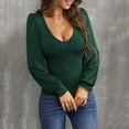 thumbnail image 1 of Dgankt Womens Shirts Fall Lantern Sleeves Low Collar Slim Knitted V-Neck Shirt,Sizes S-2XL, 1 of 9