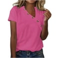 thumbnail image 1 of Dgankt Womens Short Sleeve Tops Button Detail Solid V Neck Short Sleeve Casual Basic Tee,Sizes S-5XL, 1 of 5