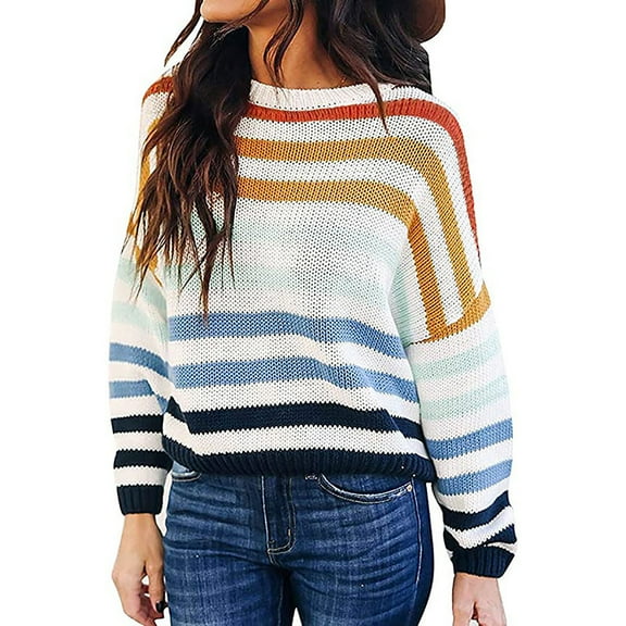 Dgankt Womens Sweaters Fashion Striped Color Blocked Pullover Sweater Popular Knitwear for Fall/Winter,Size S-XL