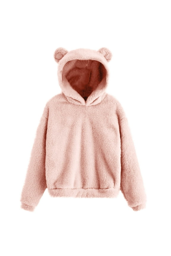 Dgankt Womens Sweatshirt 2PC Women's Cute Teddy Bear Ears Hoodie Long Sleeve Soft Warm Fleece Homewear