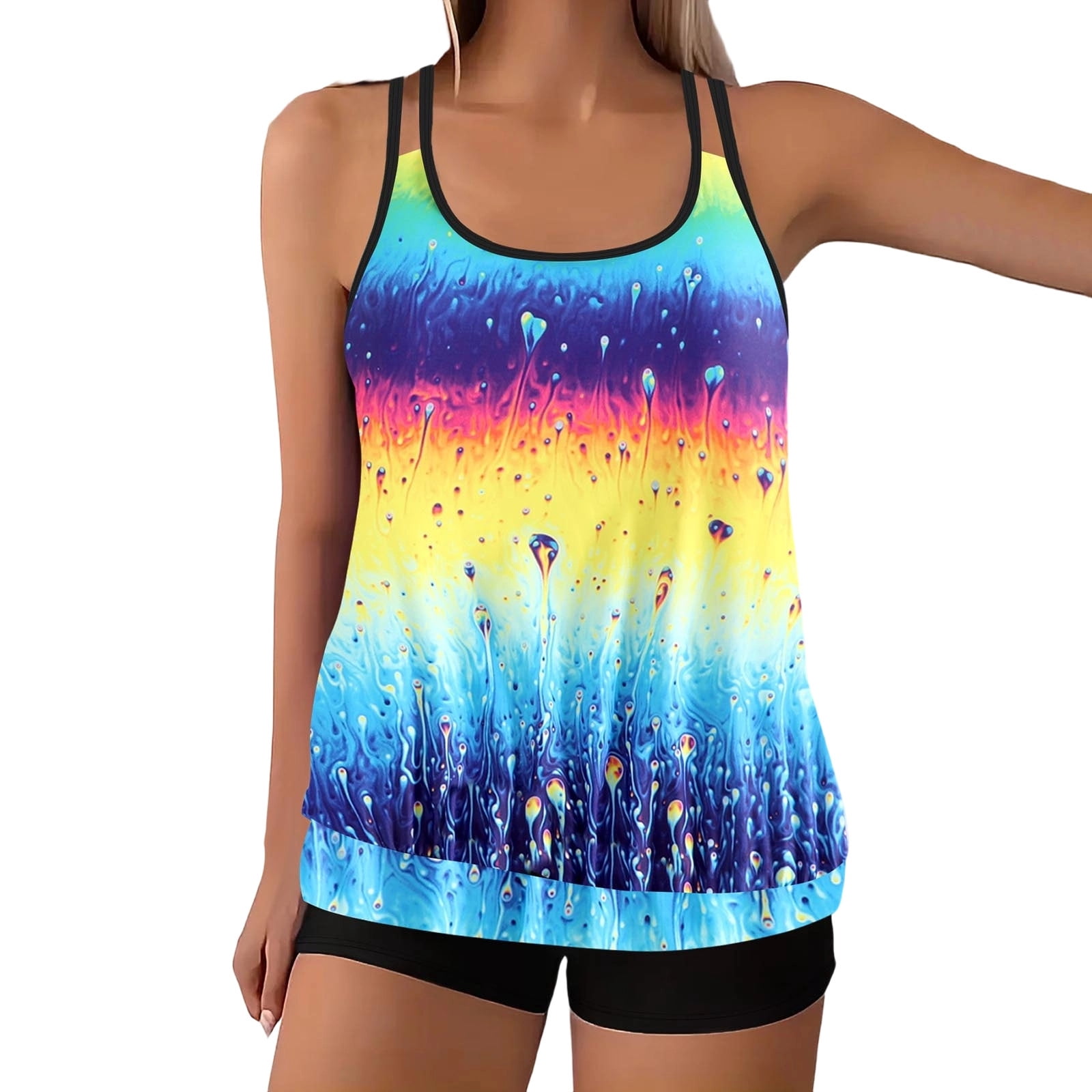 Dgankt Womens Swimsuits Women's Rainbow Water Drop Ombre Tankini Set ...