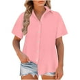 thumbnail image 1 of Dgankt Womens Tops Button Front Solid Collared Short Sleeve Summer Loose Casual Blouse,Sizes S-5XL, 1 of 6