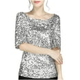 thumbnail image 1 of Dgankt Womens Tops Double Crew Neck Sequin Decor Solid Short Sleeve Spring Fashion Tee,Sizes S-5XL, 1 of 6