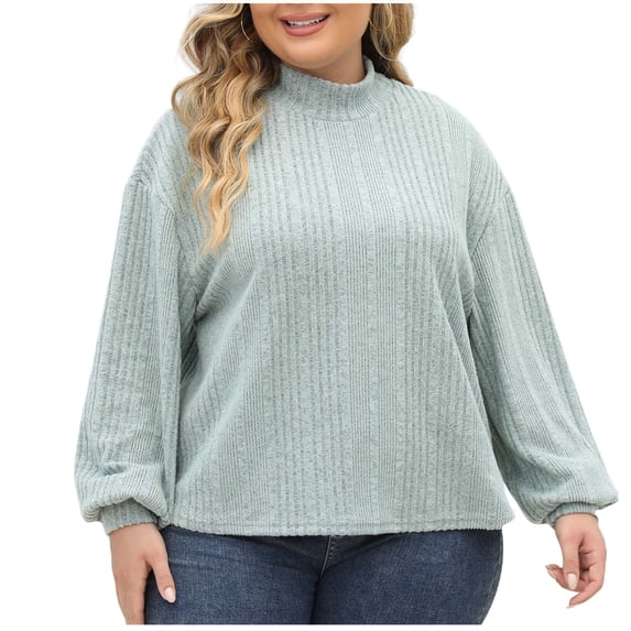 Dgankt Womens Tops Mock Neck Ribbed Long Sleeve Shirt Plus Size Casual Knit Sweater Top,Sizes L-3XL