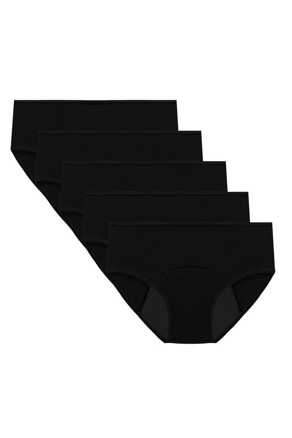 Womens Underwear Women's 5-Pack Mid-Rise Leakproof Cotton Briefs - Leak-Resistant Multi-Color Underwear for Airplane Travel, Road Trips & Overnight Journeys S-5XL