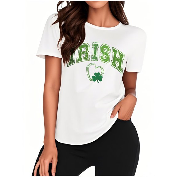 Dgankt Womens Tops St. Patrick's Day Printed Crewneck Shirts Short Sleeve Casual Tees Tops,Sizes S-3XL