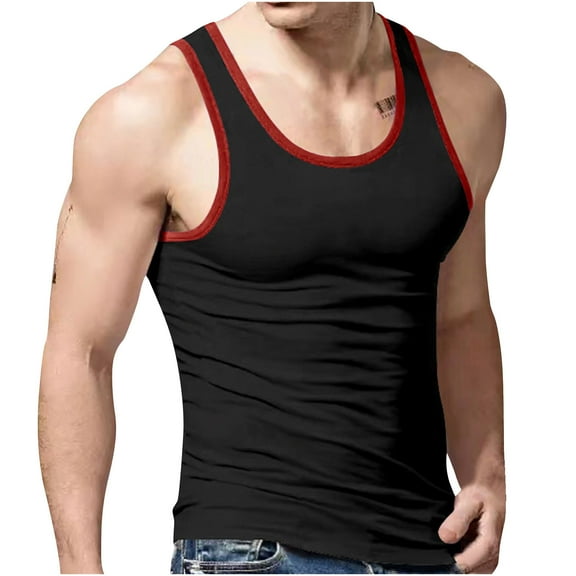 Dgankt Workout Tank Top for Men Men's Summer Knit Vertical Stripe Workout Crew Neck Tank Top Mens Tank Top Workout