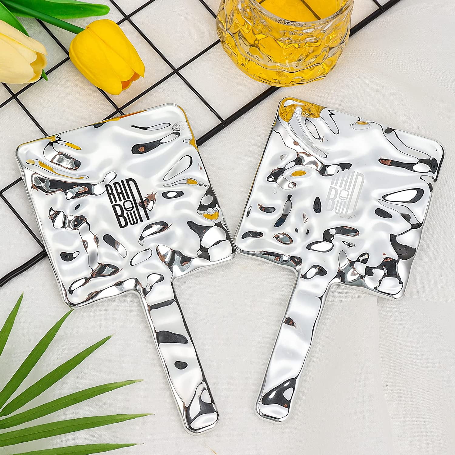 Dgyjjz Small Hand Held Mirror, Square Handheld Mirror, Cute Wave Hand