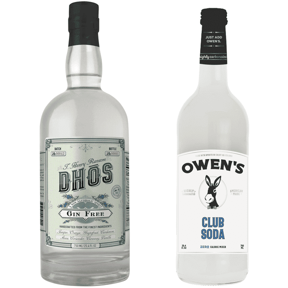Dhs Handcrafted Non-Alcoholic Gin w 1 Pack Owens Mixers Club Soda - Keto-Friendly, Zero Sugar, Zero Calories, Zero Proof - 750 ML - Perfect for Mocktails - A