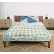 Dhaka International 100% Cotton Handmade Block Printed Bedspread | Lightweight Reversible Bed Cover for All Seasons - ( green - 60x90 " Single / Twin Size )