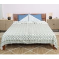 thumbnail image 1 of Dhaka International 100% Cotton Handmade Block Printed Bedspread | Lightweight Reversible Bed Cover for All Seasons - ( green - 90x108 " Double / Queen Size ), 1 of 4