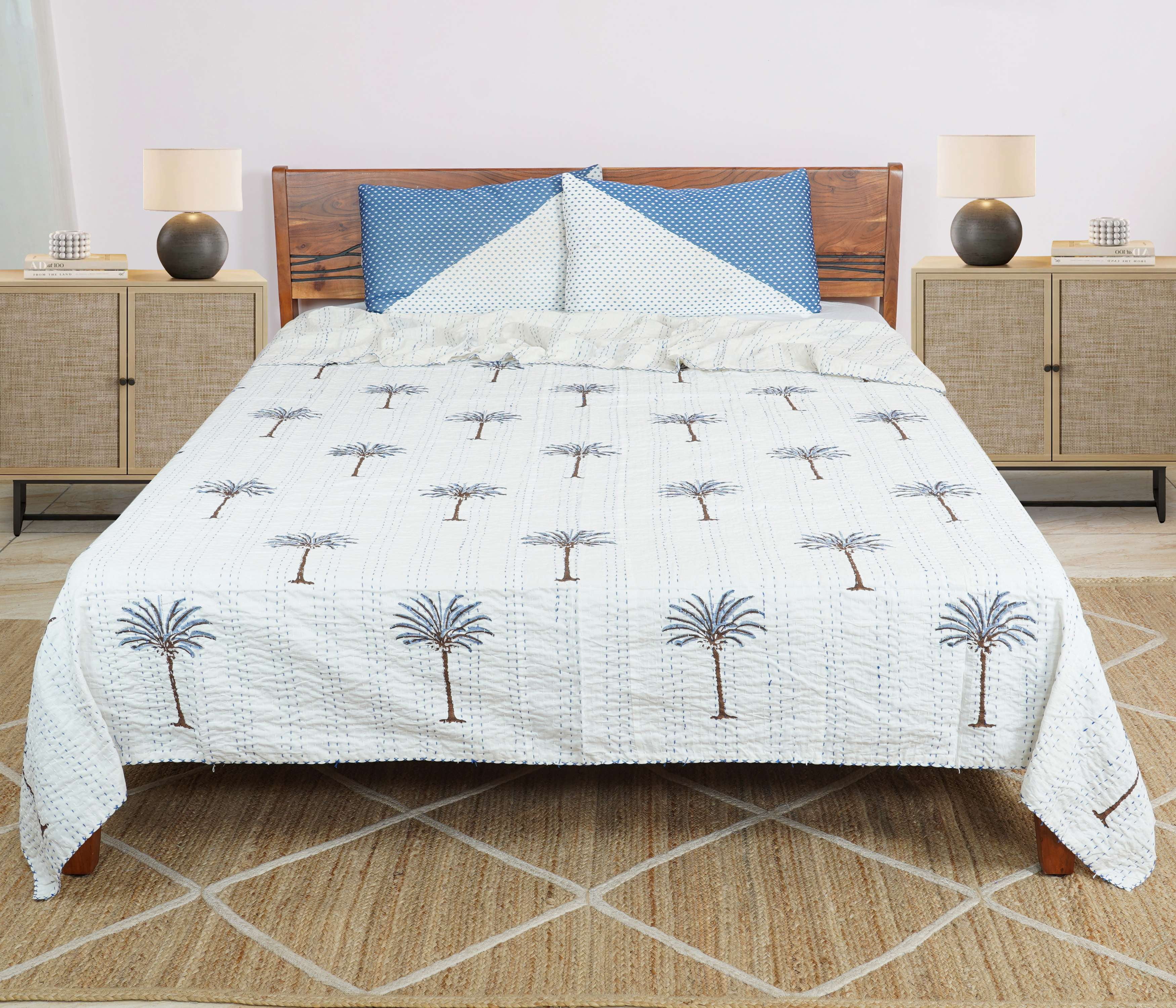 Dhaka International 100% Cotton Handmade Block Printed Bedspread | Lightweight Reversible Bed Cover for All Seasons - ( off-white - 108x108 " King / king )