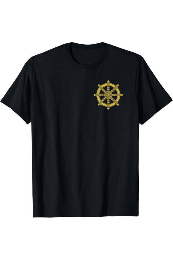 Dharma Wheel Buddha Dhamma Chakra Buddhism Side T-ShirtMen's and women's gift, black and white T-shirt, size: Extra large S-4XL