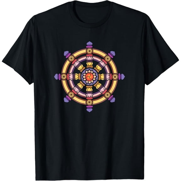 Dharma Wheel Meditation Lotus Chakra Yoga Dharmachakra Karma T-ShirtMen's and women's gift, black and white T-shirt, size: Extra large S-4XL