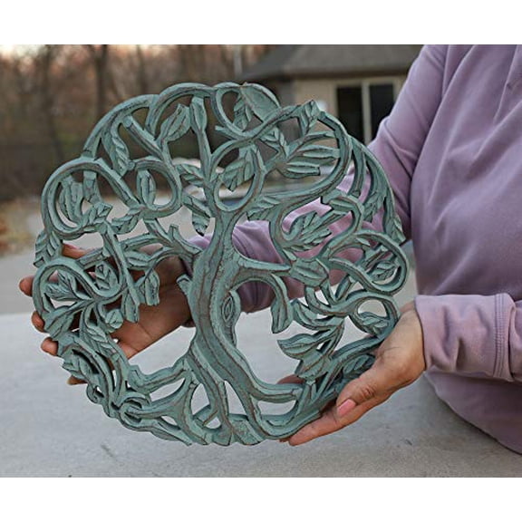 DharmaObjects Handcrafted Wooden Celtic Tree Of Life Wall Decor Hanging Art (Turquoise)