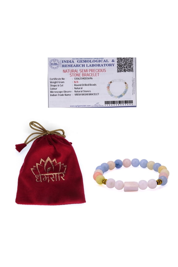 Taurus Zodiac Bracelet with Blue & Pink Beads | Vrishabha Astrology Bracelet for Stability, Love & Emotional Balance | Unisex Healing Crystal Jewelry | Free Size
