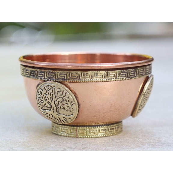 DharrmaObjects Copper Offering Bowl Incense Burner Holder (3 Inches, Tree of Life)