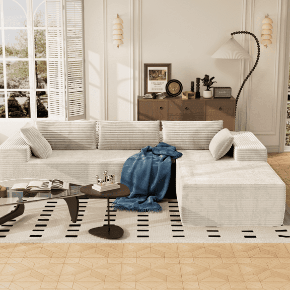 Dhole 105.5” Modular Sectional Sofa, Cloud Sectional Couch with Deep Seat, Modern Modular L-Shape Sofa Couch with Chaise,Upholstered Couches for Living Room Bedroom (Beige, Right Facing Chaise)