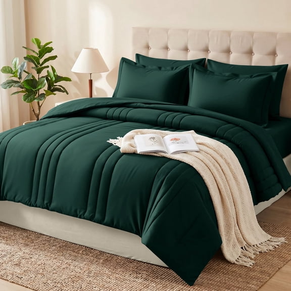 Dhole 5-Piece Bed in Bag - Twin Size Striped Comforter Sets, Pillowcases & Sheet Collection for Cozy Bedding Sets - Green