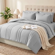 Dhole 5-Piece Bed in Bag - Twin Size Striped Comforter Sets, Pillowcases & Sheet Collection for Cozy Bedding Sets - Light Gray