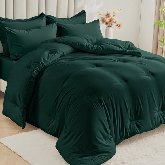 Dhole 7-Piece Bed in Bag - Full Size Comforter Sets, Pillowcases & Sheet Collection for Cozy Bedding Sets Green