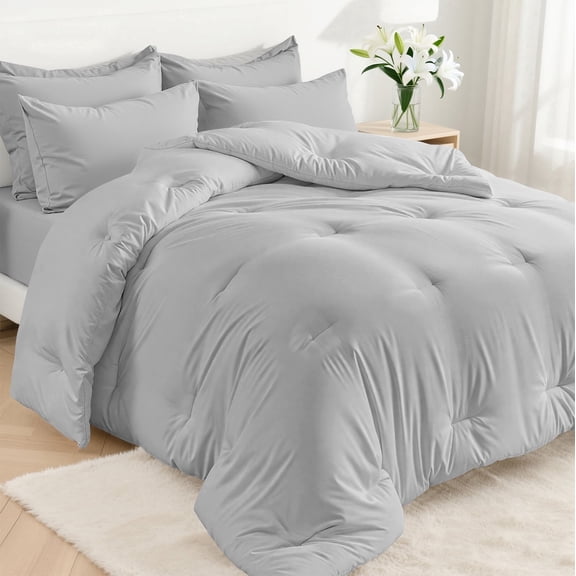 Dhole 7-Piece Bed Sheet Set - Full Size Comforter, Pillowcases & Sheet Collection for Cozy Bedding Comfort Light Gray