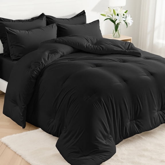 Dhole 7-Piece Bed Sheet Set - Queen Size Comforter, Pillowcases & Sheet Collection for Cozy Bedding Comfort Black