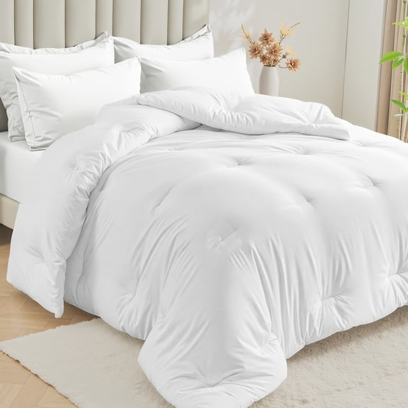 Dhole 7-Piece Bed in Bag - Queen Size Comforter Sets, Pillowcases & Sheet Collection for Cozy Bedding Sets White