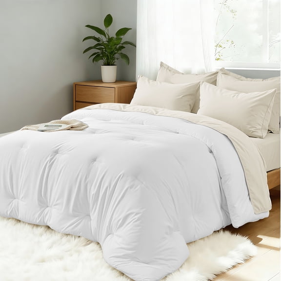 Dhole 7-Piece Bed Sheet Set - Queen Size Comforter, Pillowcases & Sheet Collection for Cozy Bedding Comfort White