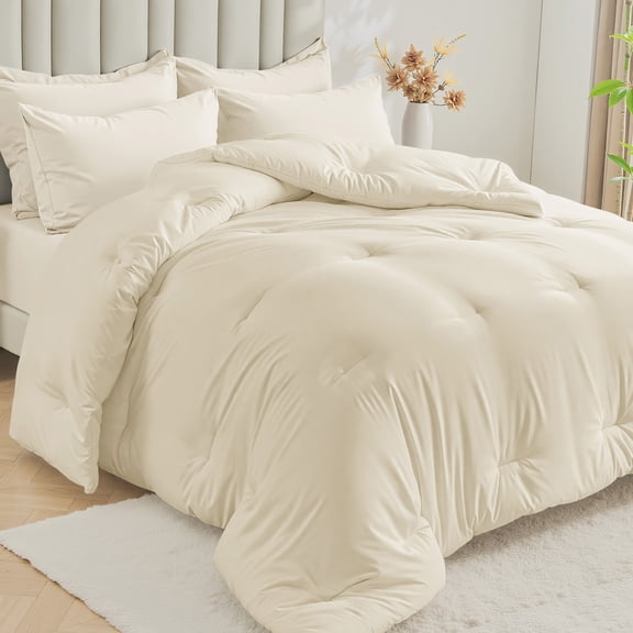 Dhole 5-Piece Bed in Bag - Twin Size Comforter Sets , Pillowcases & Sheet Collection for Cozy Bedding Sets Beige