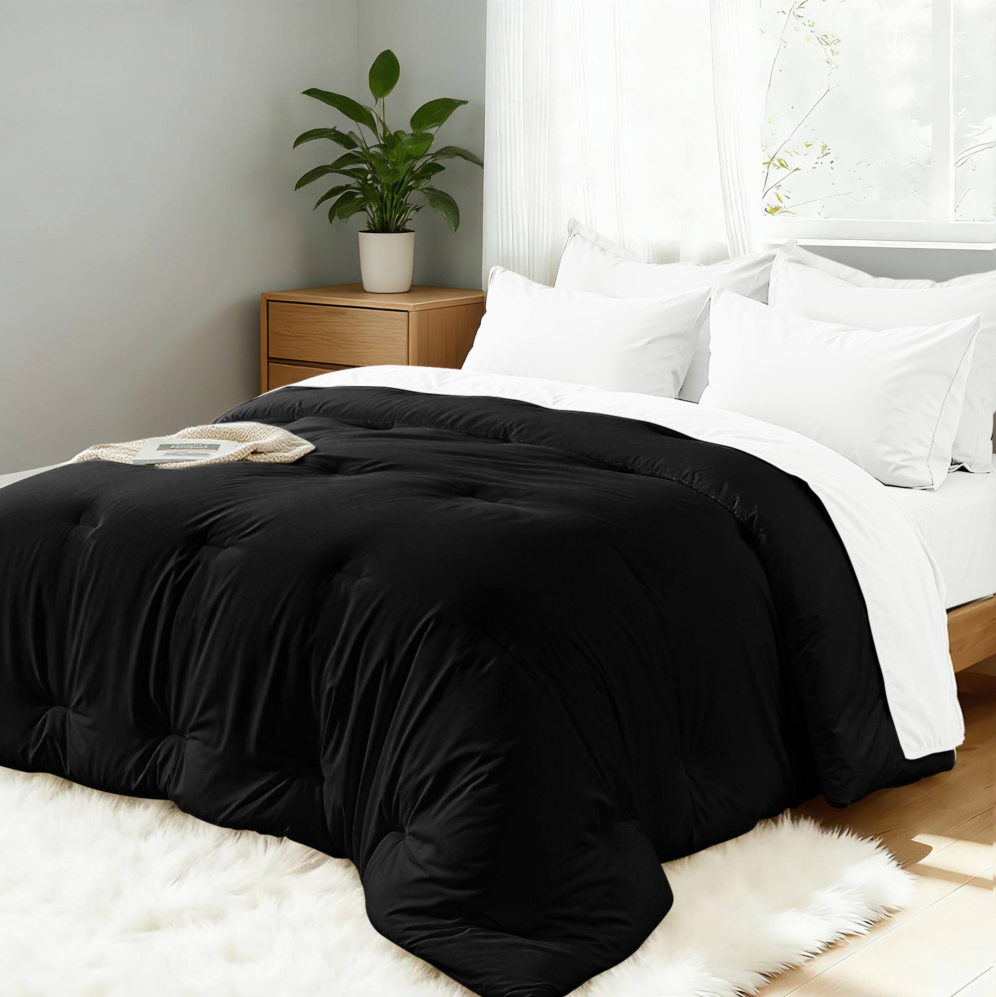 Dhole 5-Piece Bed in Bag - Twin Size Comforter Sets, Pillowcases & Sheet Collection for Cozy Bedding Sets Black