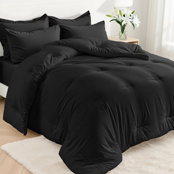 Dhole 5-Piece Bed in Bag - Twin Size Comforter Sets, Pillowcases & Sheet Collection for Cozy Bedding Sets Black