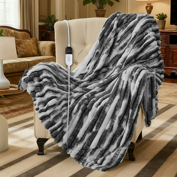 Dhole Electric Blanket Heated Throw, Super Cozy Luxury Faux Fur & Sherpa with 6 Heating Levels & 0-4 Hours Auto Off, Fast Heating & Overheat Protection, 50x60 Inch, Dark Gray