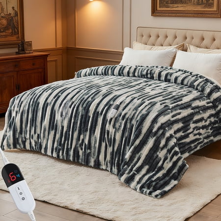 Dhole Electric Blanket Heated Twin, Super Cozy Luxury Faux Fur & Sherpa with 6 Heating Levels & 0-10 Hours Auto Off, Fast Heating & Overheat Protection, 62x84 Inch, Dark Gray
