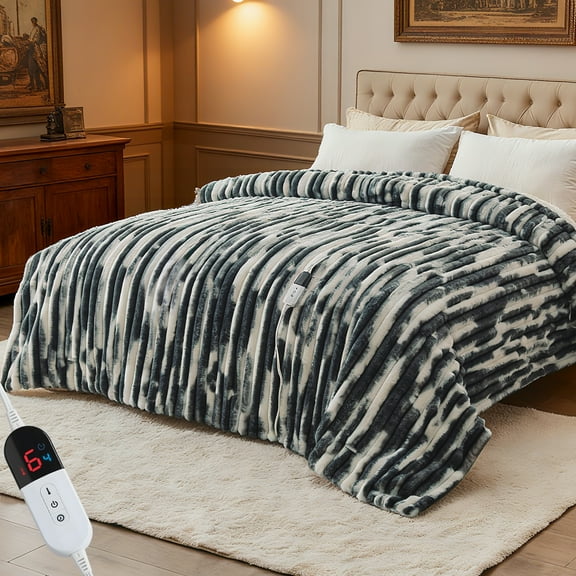 Dhole Electric Blanket Heated Twin, Super Cozy Luxury Faux Fur & Sherpa with 6 Heating Levels & 0-10 Hours Auto Off, Fast Heating & Overheat Protection, 62x84 Inch, Dark Gray