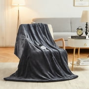 Dhole Electric Heated Blanket Throw - 50"x60" with 6 Heating Levels 4 Hours Auto Off Fast Heating Over-Heated Protection Ultra Soft Warm Flannel ETL Certified(Dark Gray)