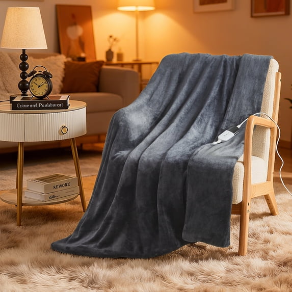 Dhole Electric Heated Blanket Twin - 62"x84" with 10 Heating Levels 10 Hours Auto Off Fast Heating Over-Heated Protection Ultra Soft Warm Flannel ETL Certified(Dark Gray)