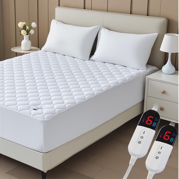 Dhole Electric Heated Mattress Pad Queen - 78"x80" ,Deep Pocket, 6 Heat Settings, Auto Shut Off 10 Hrs with Dual Controller, ETL Certified, Machine Washable, White