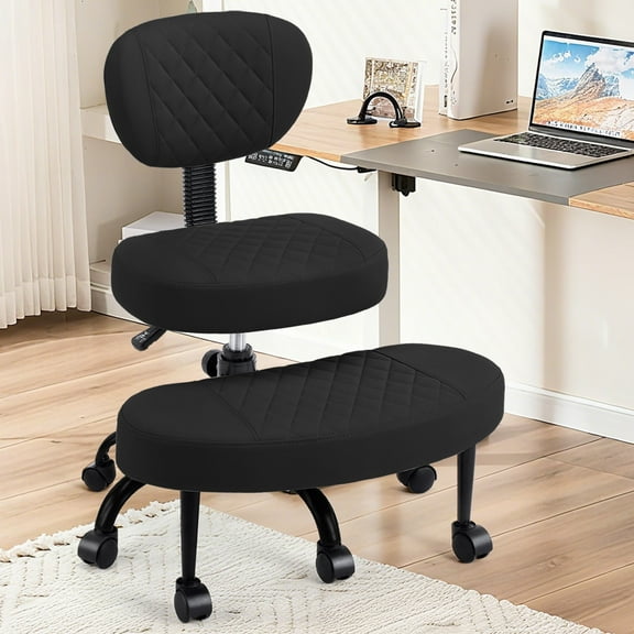 Dhole Ergonomic Cross-Legged Office Chair with Back Support - Adjustable Kneeling Stool for ADHD & Meditation, 360° Swivel Base with Wheels for Home Office, Black