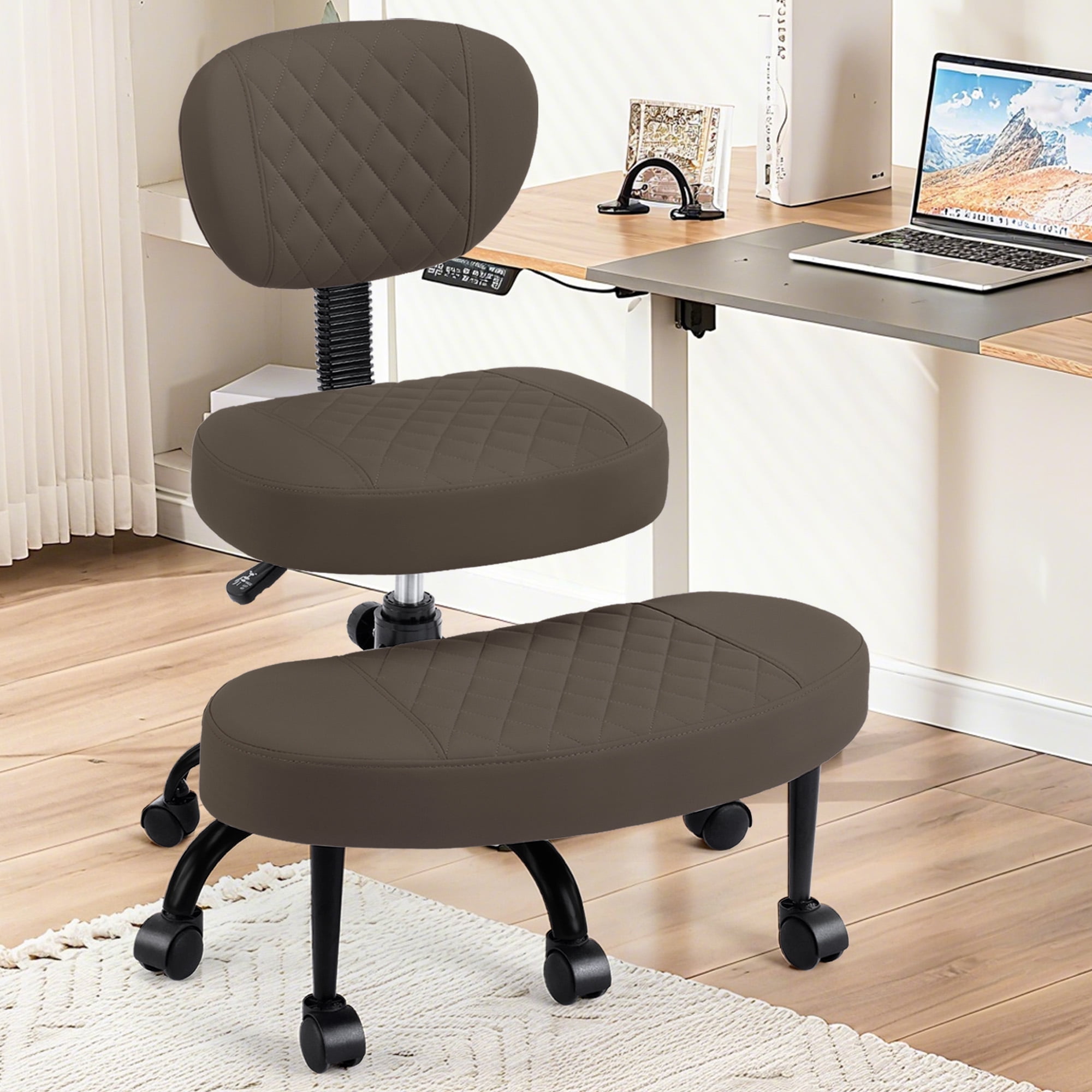 Dhole Ergonomic Cross-Legged Office Chair with Back Support - Adjustable Kneeling Stool for ADHD & Meditation, 360° Swivel Base with Wheels for Home Office, Brown