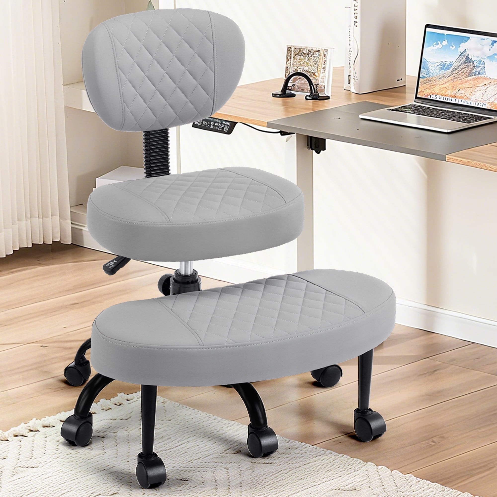 Dhole Ergonomic Cross-Legged Office Chair with Back Support - Adjustable Kneeling Stool for ADHD & Meditation, 360° Swivel Base with Wheels for Home Office, Gray