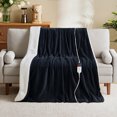 thumbnail image 1 of Dhole Heated Blanket Electric Blanket Throw Waffle, 50x60 Inches，Sherpa Fleece Fast Heating Blanket 6 Heating Levels & 4 Hours Auto Off ETL Certification, Black, 1 of 10